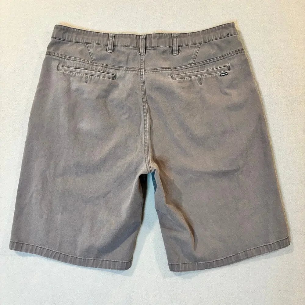 Hurley Men's Chino Shorts, Flat Front, Gray Size 34